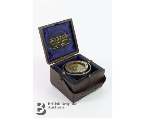 John Barker &amp; Co Ltd compass, stainless steel suspended and mounted to a stand possibly for a vehicle, pat nr 110002/16, 