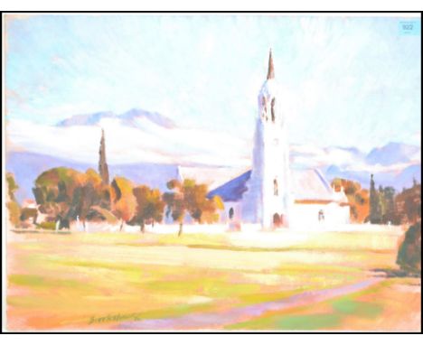 Percy Drake Brookshaw (1907-1993) "Dutch Reform Church" signed and dated '76 inscribed to verso 'Worcester-Cape Province, Sou