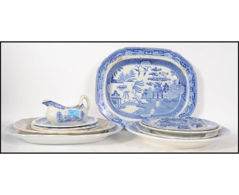 A good collection of 19th century and later blue and white ceramics to include meat platters, charger plates, jugs etc. Maker