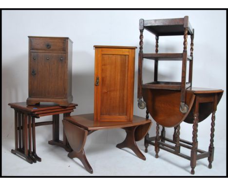 A dealers lot to include drop leaf / gate leg dining table, Edwardian walnut pot cupboard, mahogany coffee table and mahogany