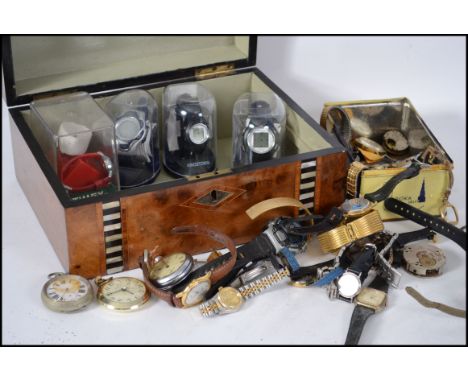 A large collection of gentlemans and ladies wristwatches along with pocket and fob watches. To include Timex, Sattelite, Serv