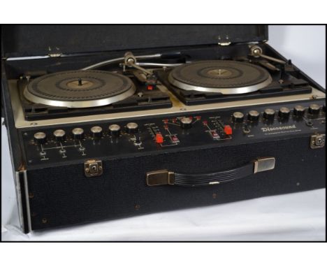 A retro mobile disco Discosound Professional Stereo preamp record deck, complete in flight case together with a Disco lightin