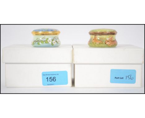 A collection of two Elliot Hall limited edition enamel trinket boxes.  These two animal themed boxes come in their original d