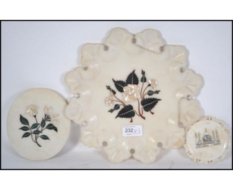 A collection of  3 rare pieces of 19th century Pietra Dura to include a large tray with central floral rose design, an Indian