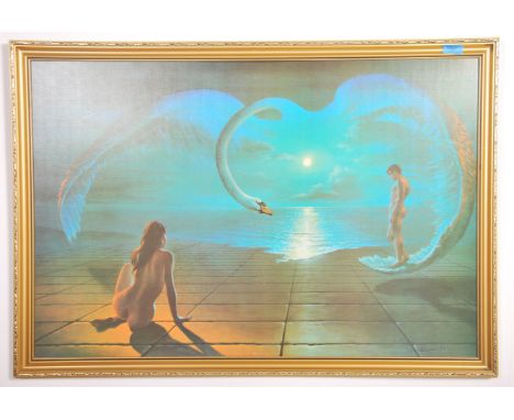 S PEARSON - An Original retro kitsch 1960's retro print by S Pearson titled ' Wings Of Love ' set within the original white p