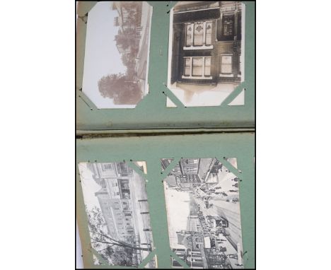 A good faux snakeskin postcard album containing many topographical view to include Bognor, Brixton, Dulwich, Herne Hill, Falm
