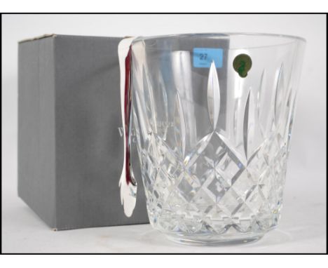 Waterford Crystal cut glassware ice bucket with original branded sticker to side.  Base has sticker naming pattern/shape as L