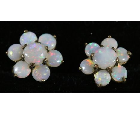 A pair of 9ct gold floriform opal cluster earrings.