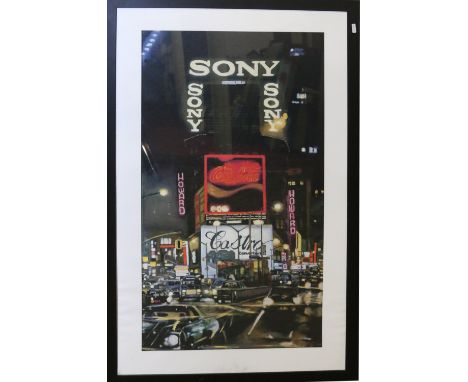 A modern print in ebonized frame New York scene, Times Square by Stephen Wiltshire.