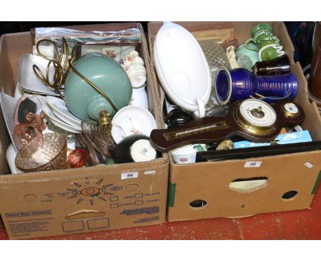 Two boxes of miscellaneous pottery, china and glass including Aynsley, Royal Doulton and Royal Worcester etc.