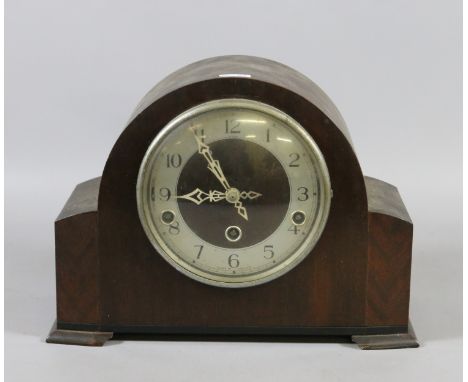 An Enfield Clock Co 1940s mahogany cased eight day Westminster mantel clock.