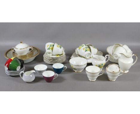 A Royal Standard Romance pattern tea service, an Adderley Fiesta coffee set, a Salisbury bone china teaset and a Solian ware 