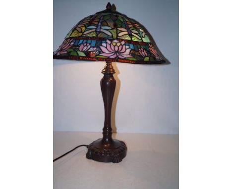 Tiffany style lamp, with double bulb. Shade diameter-47cm Height-60cm