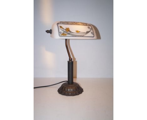Bankers lamp with white shade. Height-38cm