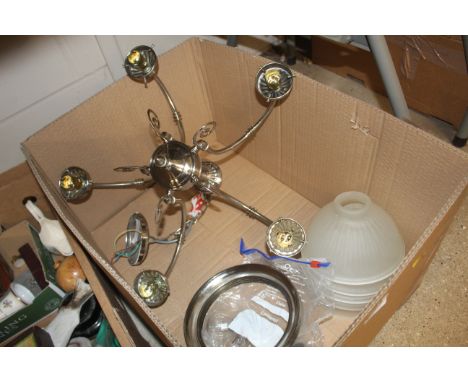 A five branch light fittings with glass shades 