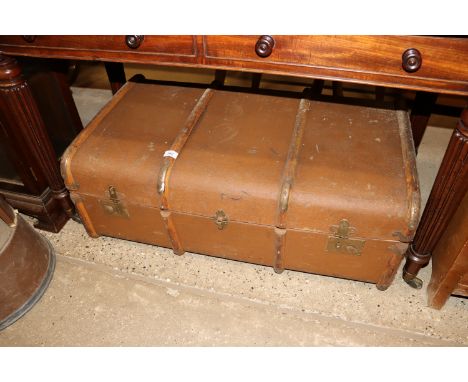 A wooden metal bound trunk 