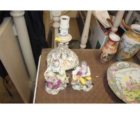 A pair of Samson porcelain figures; and a Coalport style porcelain lamp base
