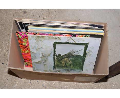 A box of various LP's to include Dire Straits, Beatles, Rolling Stones