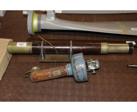 A W. Ottway &amp; Co. Ealing London 1940 No. 1477 telescope, broad arrow marked; and a brass compass and a ships compass 
