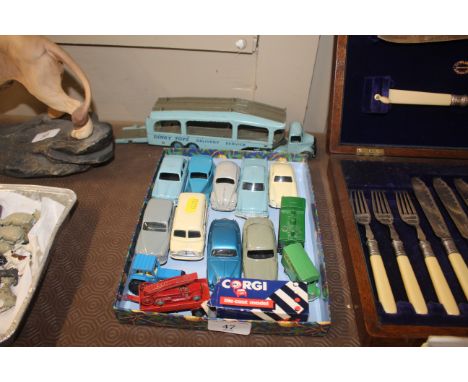 A Dinky car transporter and various other Dinky die-cast toys; Corgi die-cast and Matchbox 