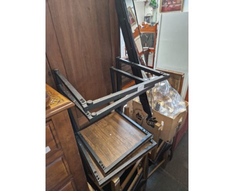 A mixed lot comprising four modern oak dining chairs, JVC TV, side tables, light fittings, etc. 