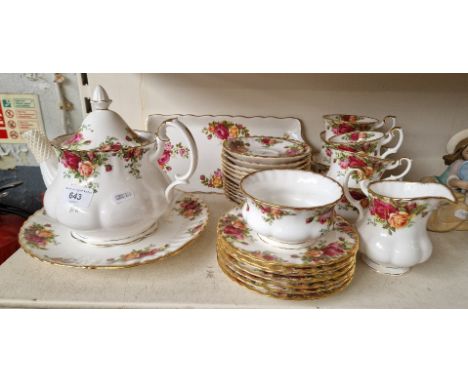 A Royal Albert 'Old Country Roses' tea set including teapot, cups, saucers, jug, plates, etc. 