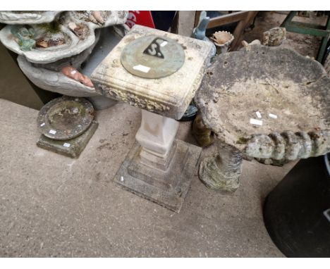 Stoneware garden ornaments including birdbath, sundial, etc. 