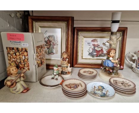 Goebel Hummel items - 2 figures including boxed Sounds of the Mandolin, ashtray with boy figure (1950-55),12 small plates, 3 