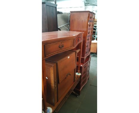 Various items of furniture including Yew wood side table, two yew wood chest of drawers, mahogany sofa table etc 