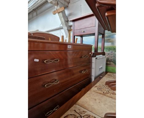 A mixed lot comprising mid 20th century Lebus chest of drawers, Triumph metal filing drawers and a mahogany sewing table.Ches