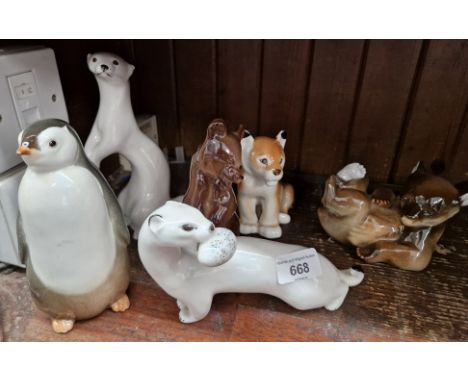 Six Russian ceramic animal ornaments. 