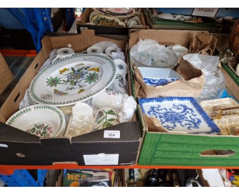 2 boxes of assorted ceramic &amp; glass to include a box of various Portmerion items, cheese dish, glass bowls &amp; glass fi