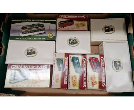 10 boxed Atlas Editions model trams, buses and a trolley bus 