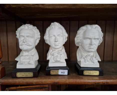 A group of three Goebel busts depicting composers. 