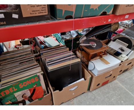 2 boxes of LPs, repro gramophone and horn, Marantz turntable, amplifier, synthesised tuner etc 