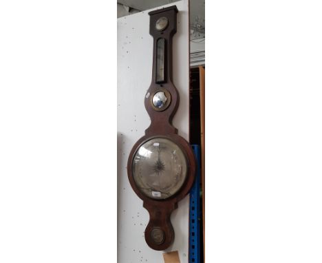 A banjo barometer with thermometer and convex mirror (as found). 