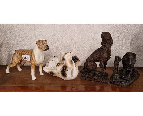 A group of figures to include a Beswick boxer, Goebel cat and Heredities. 