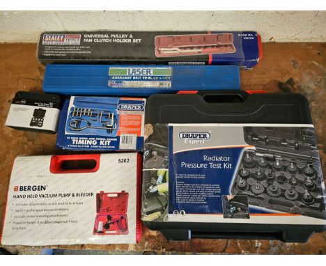A Draper Expert radiator pressure test kit and other tools, unused 