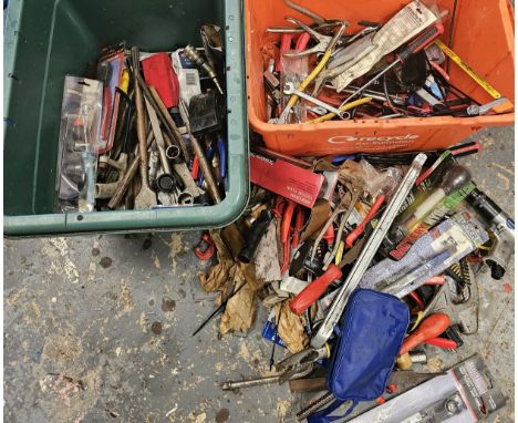 Two boxes of tools, many unused 