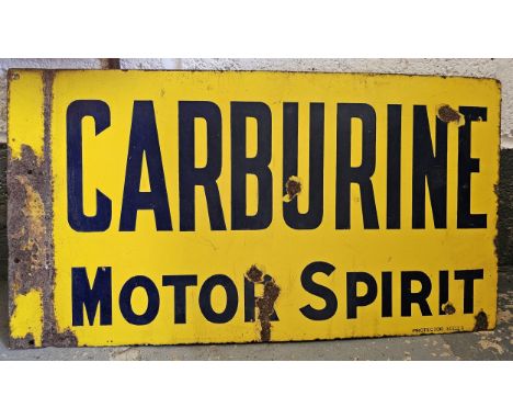 A Carburine Motor Spirit vitreous enamel double side wall mounted (flattened) advertising sign, 61 x 36cm 