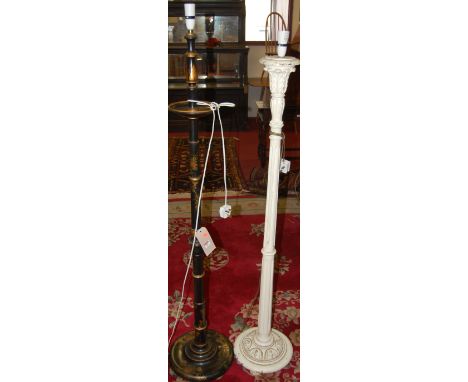 A modern chinoiserie decorated standard lamp, together with a white painted example (2)