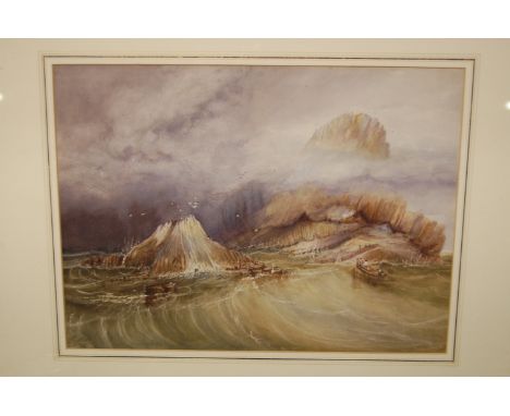 S Hill - Coastal scene, watercolour with body colour, 26 x 35cm; and after Edward Coley Burne-Jones - Portrait of a maiden, w