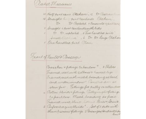 Nottingham public house.- Whitehorn (J.T., auctioneers) Inventory of The Newcastle Arms Inn, Nottingham, 2 vol., manuscript, 