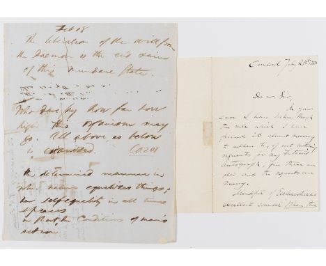Emerson (Ralph Waldo, American essayist, lecturer, philosopher, and poet, 1803-82) Autograph manuscript memoranda or a draft 
