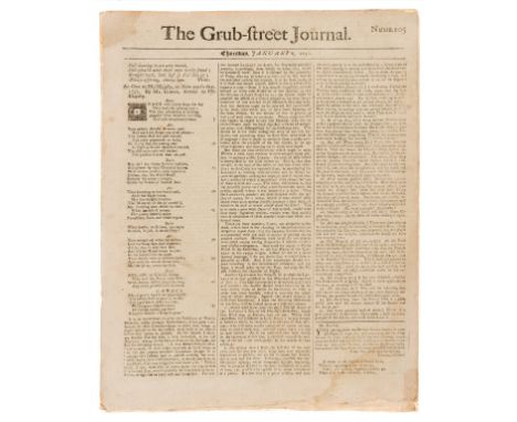 18th century newspapers.- The Grub-street Journal, nos. 105 &amp; 116, 1731; Fog's Weekly Journal, nos. 182-184, 1732; The Un