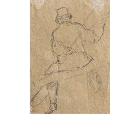 Constable (John, 1776-1837), Manner of. A fisherman sitting on a log, pencil on laid paper with partial watermark with letter