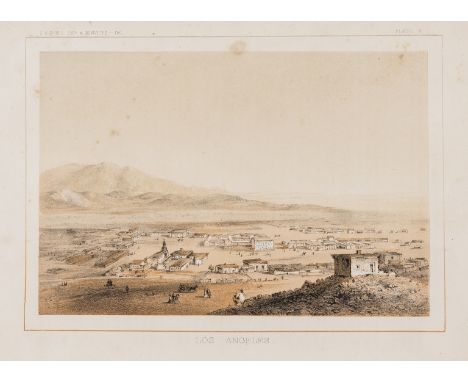 America.- Los Angeles, the first printed view, tinted lithograph, image 15 x 22 cm (5 7/8 x 5/8 in.), Pacific Railroad Survey