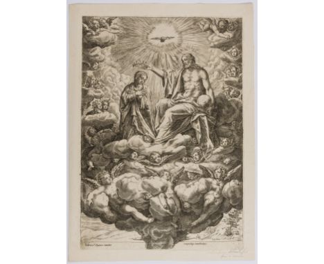 Alberti (Cherubino, 1553-1615) Coronation of the Virgin, after Federico Zuccaro, engraving, a good impression on laid paper w