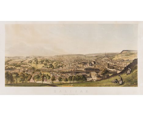 West Yorkshire.- Hanhart (M. &amp; N.) Halifax, from the south east 1872, panoramic view after the painting by S. Baldwin, li