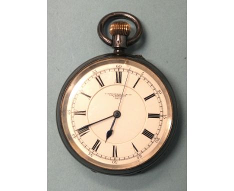 A Johannsen &amp; Co. WWI military silver-cased keyless chronometer pocket watch, the white enamel dial with Roman numerals, 